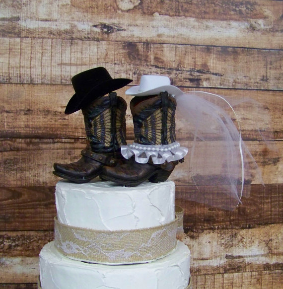 Hochzeit - Rustic Cake Topper-Western Cowboy Boots Cake Topper-Wedding Cake Topper-Barn Wedding, NEW Larger Boots