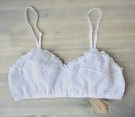 Свадьба - Organic cotton eyelet bralette  - white cotton lace soft  bra - bridal lingerie - white country style lingerie