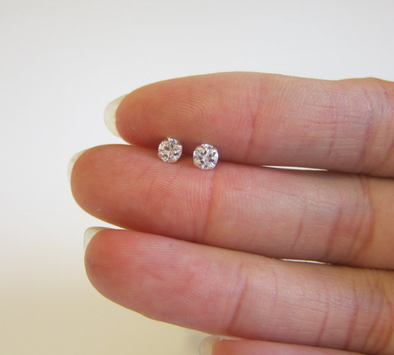 Hochzeit - Available in 14 color 4mm Sterling silver CZ Stud Earrings, Cartilage Earring, tiny stud earrings, Bridesmaid Gift, Wedding parity Gift,