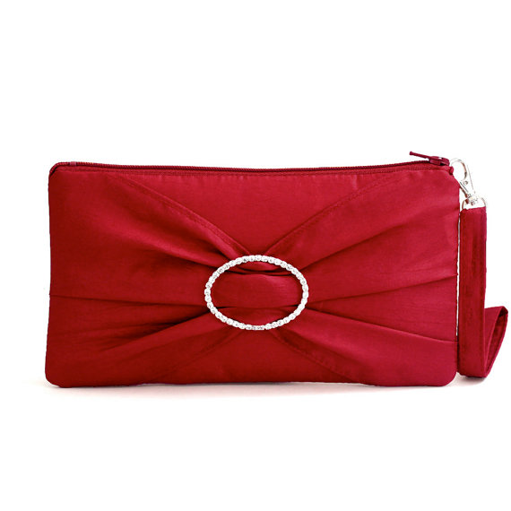 Свадьба - Rhinestone Bridesmaid Red Clutch - Valentines Day Wedding - Bow Wristlet - 28 Colors Available
