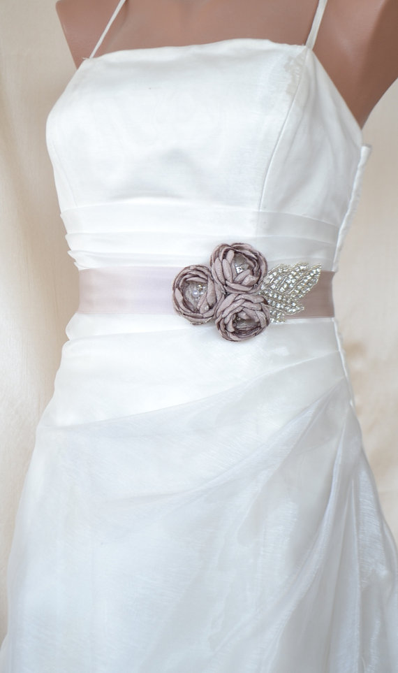 Hochzeit - Handcraft Khaki / Champagne Wedding Dress Bridal Sash Belt