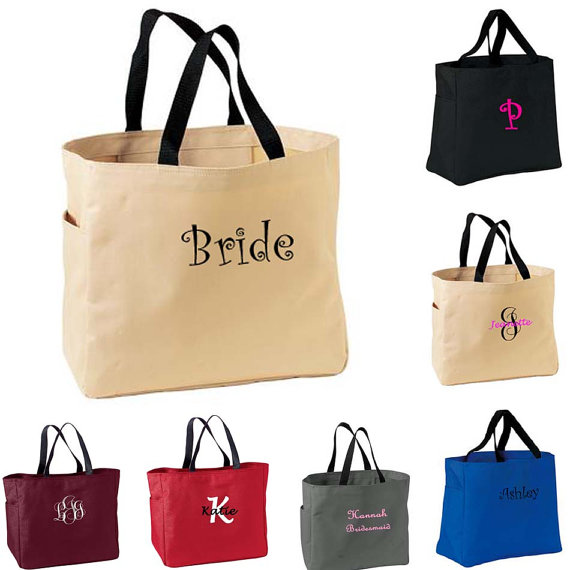 Свадьба - 7 Personalized Bridesmaid Gift Tote Bags Personalized Tote, Bridesmaids Gift, Monogrammed Tote