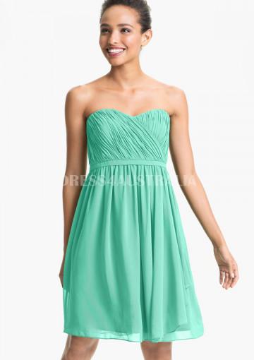 Mariage - Simple Sweetheart Neckline Ruched Bodice Knee Length Chiffon Bridesmaid Dresses