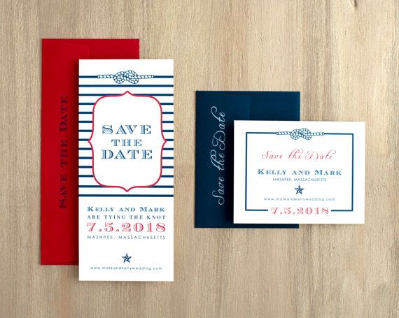 زفاف - Nautical Wedding Save The Dates, Navy Striped Save The Dates, Red, White And Blue Wedding - "Stars & Stripes" Save The Dates