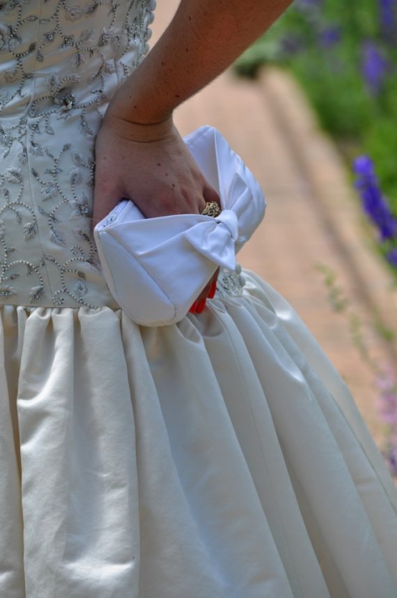 Wedding - Ivory Bridal Clutch - The Norma Clutch with Bow Handle, Ivory Satin Wedding Purse, Bride Bag Bow