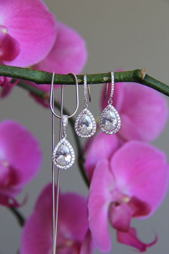Свадьба - Bridal jewelry set - necklace and earrings, wedding, CZ jewelry, wedding jewelry set, bridal jewelry set, bridal necklace, bridal earrings