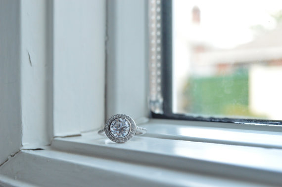 زفاف - Halo Engagement Ring - Round Brilliant Engagement Ring - Silver Promise Ring - Thin Band Ring - Silver Micro Pave Ring - CZ Solitaire Ring
