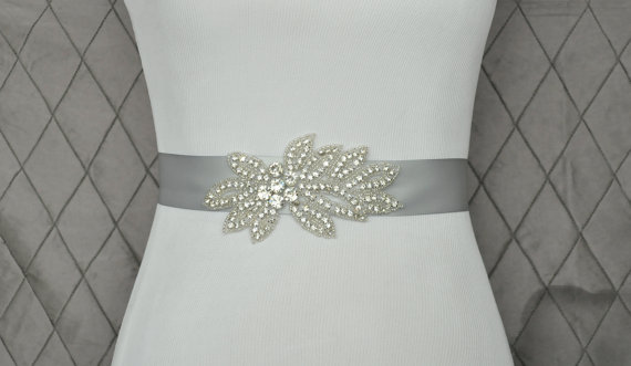 Hochzeit - AMELIA Crystal Rhinestone Wedding Belt, Wedding Sash, Bridal Belt, Bridal Sash, Dress Belt, Bridesmaid Belt, Gray Belt, Custom Color