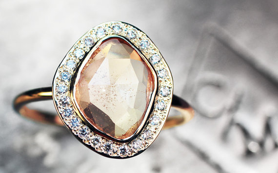 زفاف - Orage Sapphire with Diamond Halo in Yellow Gold- Sapphire Ring- Engagement Ring- Statement Ring- Gemstone Ring