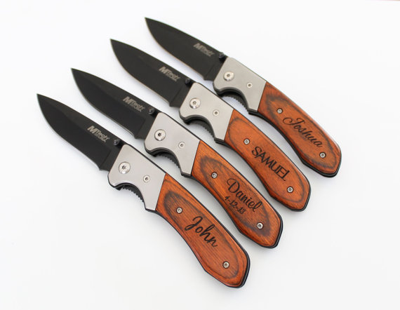 Hochzeit - Set of 5 Groomsmen gift Engraved Pocket Knife Engraved Hunting knife Personalized Christmas gift Engraved Pocket Knife Wedding Favor