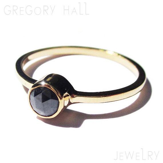 Свадьба - Black Diamond Ring 14k Yellow Engagement Rings Womens Jewellery