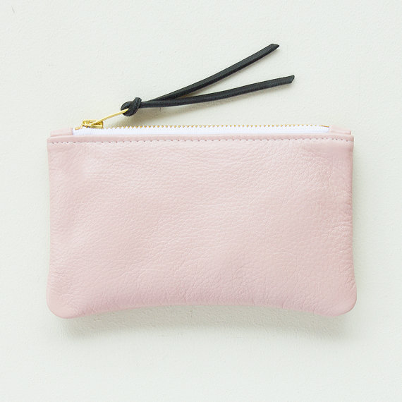 Hochzeit - Small Pale Pink Leather Zipper Clutch, Zip Pouch, Zip Wallet, Small Cosmetic Pouch, Everyday Clutch, Wedding Clutch