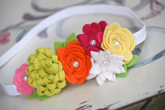 Wedding - Citron Felt Flower Garland Headband 