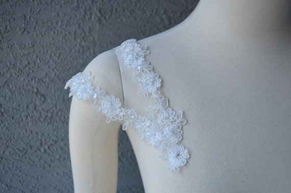 زفاف - Detachable Illussion Ivory Tulle And Beaded Straps Cap Sleeves to Add to your Wedding Dress it Can be Customize