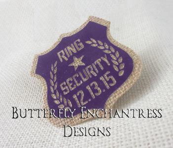 زفاف - Ring Bearer Security Badge Pin - Rustic Wedding - Purple Woodland Wedding - Photo Prop - Personalized Custom Wedding Date - BE Lapel