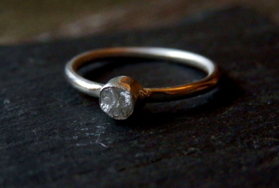Wedding - Custom dainty conflict free rough diamond ring / made to order sterling silver and diamond ring / wedding ring / engagement ring
