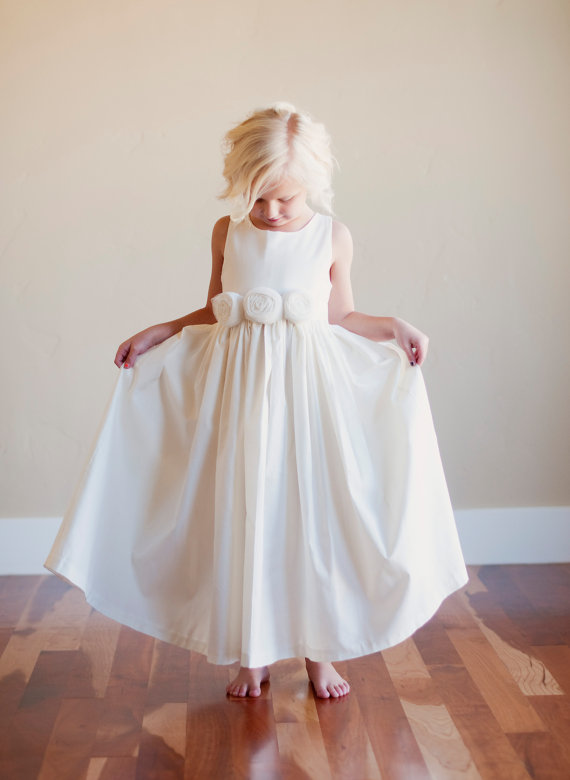 Wedding - Flower Girl Dress: Rustic flower girl, Bridesmaid dress, natural flower girl dress, cotton flowergirl dress.