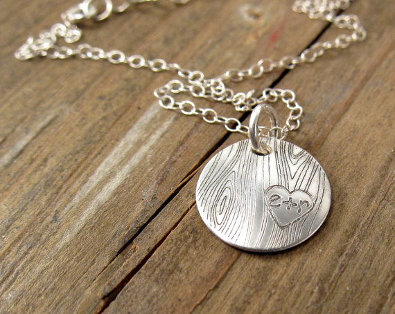 زفاف - Personalized Necklace - Silver Wood Grain Necklace - Faux Bois Jewelry - Woodland Wedding Jewelry