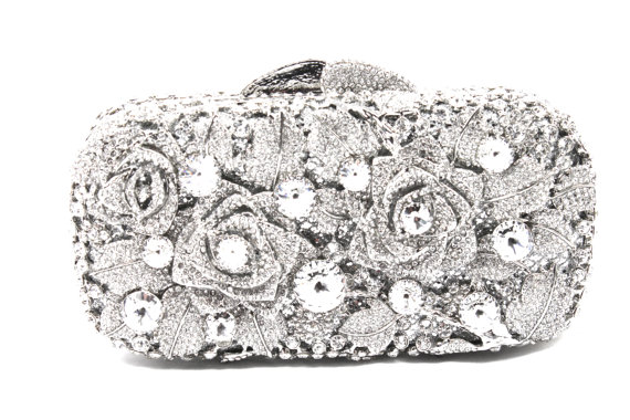 Mariage - Crystal Bridal Clutch, Silver Crystal Minaudiere , Silver Crystal Evening Bag, Crystal Wedding Purse