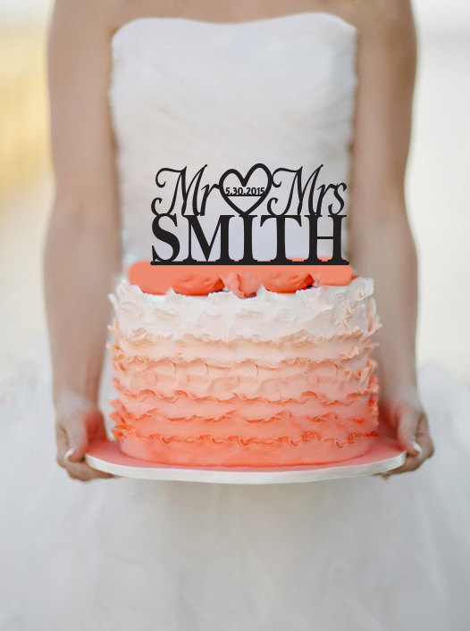 زفاف - Mr&Mrs Wedding Cake topper with Date of your Event