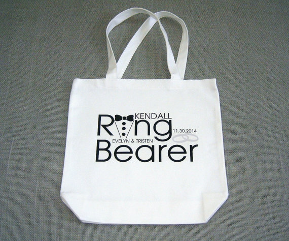 Hochzeit - Personalized Ring Bearer Tuxedo White Wedding Canvas Tote Bag