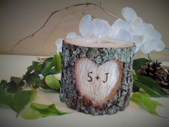 Hochzeit - TREASURY ITEM - Wedding candle - Tree branch candleholder - Heart candle - Wood Candle - Unity candle - Anniversary - Valentines day