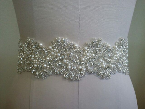 Wedding - SALE - Wedding Belt, Bridal Belt, Sash Belt, Crystal Rhinestone & Off White Pearls - Style B886