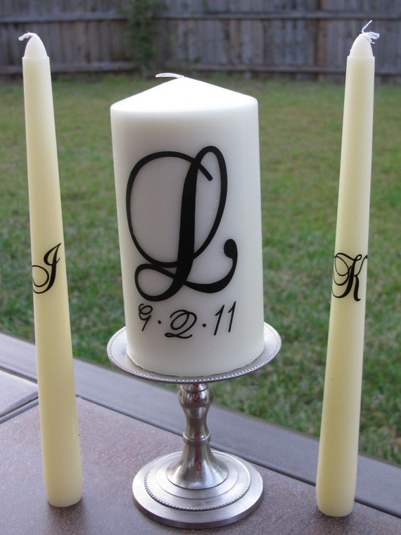 Hochzeit - Monogrammed Unity Candle - Wedding Pillar and Tapers
