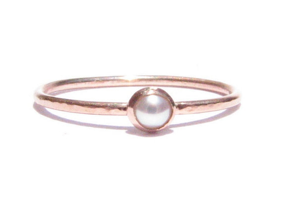زفاف - Sale!  -  Pearl & Solid Rose Gold Ring - Pearl Gold Ring - Stacking Ring - Thin Gold Ring - Gemstone Ring - Engagement Ring - MADE TO ORDER.