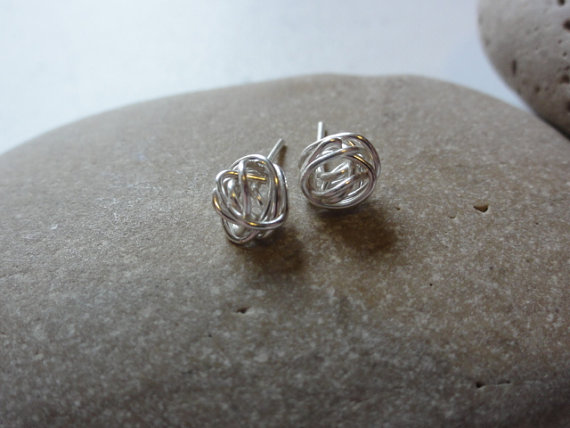 زفاف - silver plated knot earrings ,wedding jewelry,silver knot earring,silver wire knot earrings
