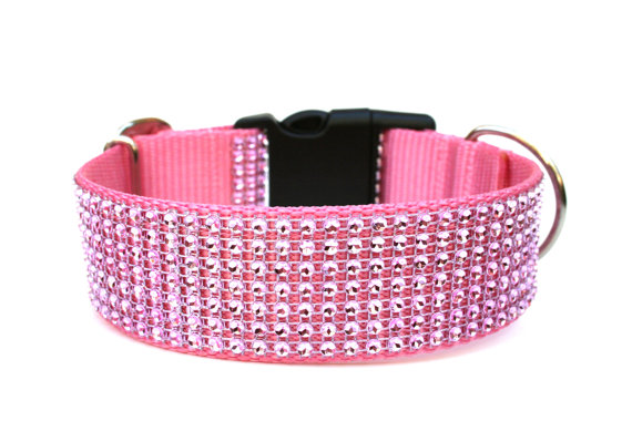 Hochzeit - Rhinestone Dog Collar 1.5" Pink Dog Collar