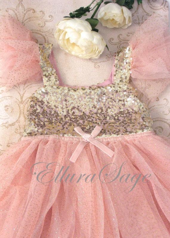 Свадьба - Flower Girl Dress, Pink Flower Girl Dress, Sparkle Dress Girls, Blush Flower Girl Dress, Baby Girl Party Dress, Pink Sparkle Princess Dress