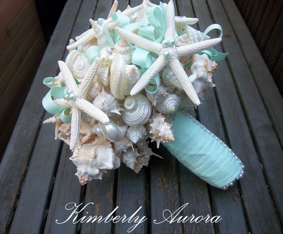 Wedding - L'Ocean Bows Style Seashell Bouquet for Beach Wedding (Pencil Starfish), Made to Order Custom Details.
