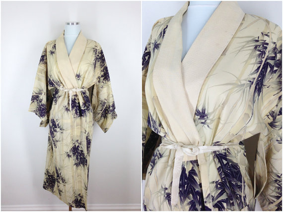 زفاف - Vintage Kimono / Silk Kimono Robe / Dressing Gown / Long Robe / Wedding Lingerie / Downton Abbey / Art Deco Kimono / Vintage Yukata