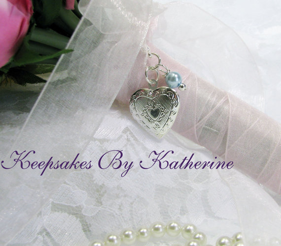 Wedding - Pretty Heart Bridal Bouquet Locket, Wedding Keepsake