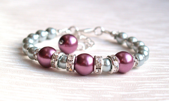 زفاف - Grey Purple Bridesmaid Bracelet Bridesmaid Gift Jewelry Purple Light Grey Pearl Rhinestone Bridesmaid Bracelet Flower Girl Jewelry
