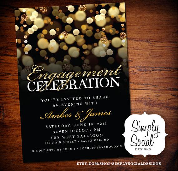 Mariage - Engagement Party Invitation with Gold Glitter Bokeh PRINTABLE