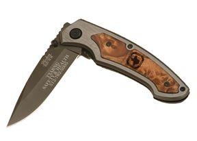 Свадьба - Custom Engraved Gun Metal Wood Inlay Knife - pocket knife with wood handle - groomsmen gift, Father's Day gift, graduation knife
