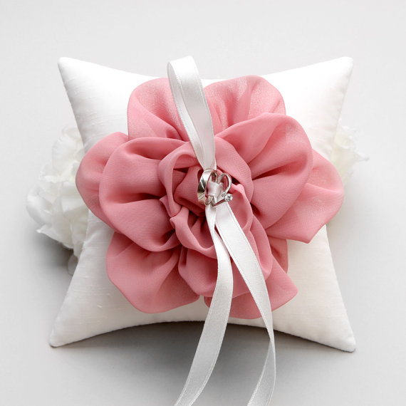 Wedding - Pink ring pillow, wedding ring pillow, bridal ring pillow, flower ring pillow - Adina