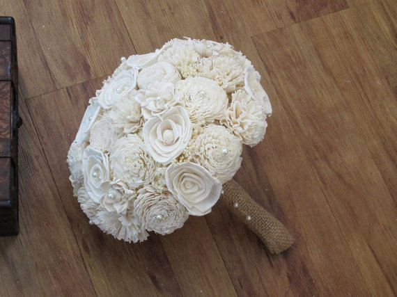 Wedding - Wedding Bouquet, Ivory Sola wood Bouquet, Wood Bouquet, Bridal Bouquet, Sola flowers, Bouquet, Handmade