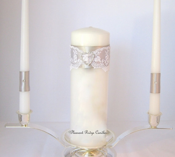 Wedding - Silver Unity Candle Heart Unity Candle Lace Unity Candle Bling Unity Candle Rhinestone Unity Candle Wedding Unity Candle Wedding Candle