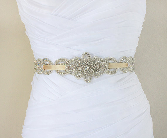 زفاف - MARIANNE - Vintage Inspired Bridal Beaded Belt, Wedding Rhinestone Sash, Bridal Crystal Belts, Champagne Bead Sashes