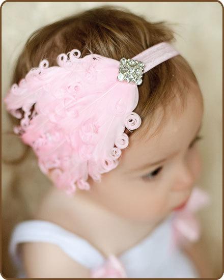 Свадьба - Pink Feather Headband - Baby Feather Headband - Wedding Hairpiece - Nagorie Feather Headband - Feather Head Piece