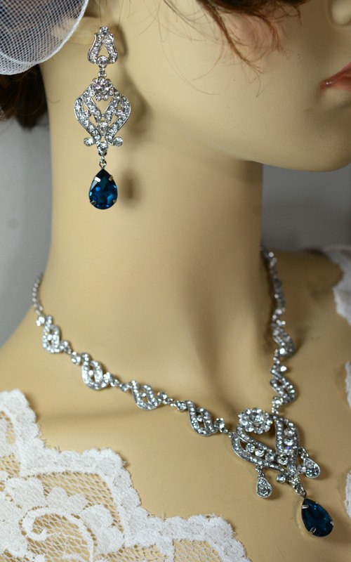 Свадьба - Navy blue,sapphire blue Wedding Jewelry Bridesmaid Gift Bridesmaid Jewelry Bridal Jewelry tear Earrings & necklace SET,bridesmaid gift blue