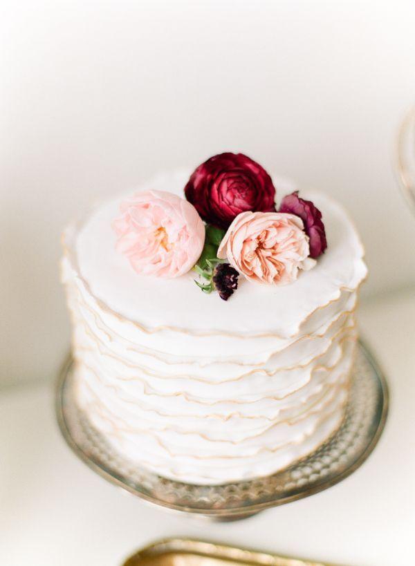 Wedding - Simple One Tier Cake With Flowers
