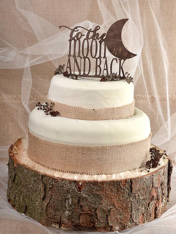 Mariage - Rustic Cake Topper, Wood Cake Topper,  Monogram Cake Topper ,  To the moon and Back Cake Topper, Wedding Cake Topper, Love cake topper