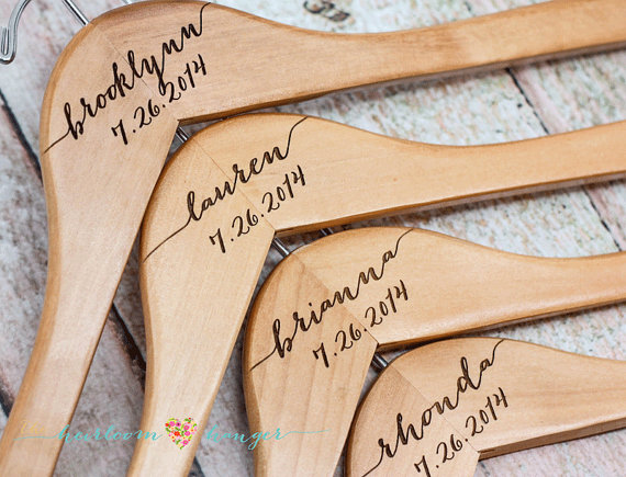 Hochzeit - Personalized Bridesmaid Hanger - Wooden Engraved Hanger - Bridal Dress Hanger