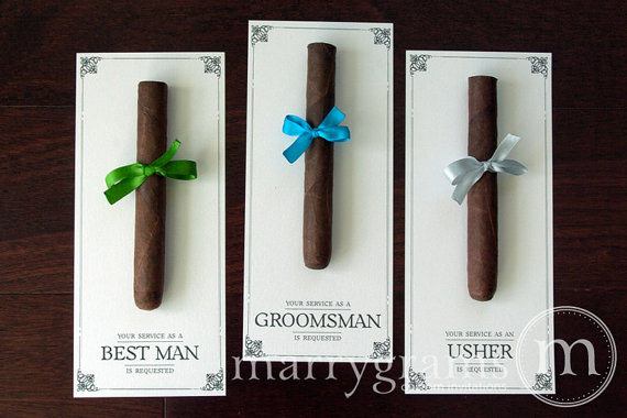 زفاف - Groomsman Card, Cigar Card Will You Be My Groomsman, Service Is Requested as Best Man, Ring Bearer, Usher Way to ask Groomsmen (Set of 4)