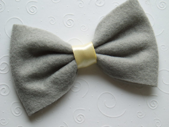زفاف - Dog Costume doggie Bow Tie Collar Attachment Pet Outfit GREY YELLOW gray bowtie formal wear Clothing wedding birthday - Small or Large