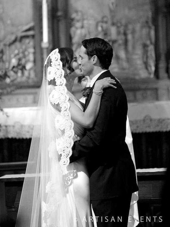 Mariage - Wedding Veil - Cathedral French Bridal Alencon Lace Mantilla Veil - Ivory, Light Ivory, Dark Ivory, White - made to order